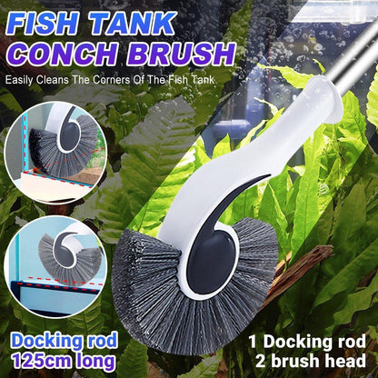 Fish tank conch brush with long handle and curved bristles for aquarium corner cleaning