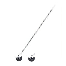 Long handle conch-shaped cleaning brush with black bristles and silver pole on white background.