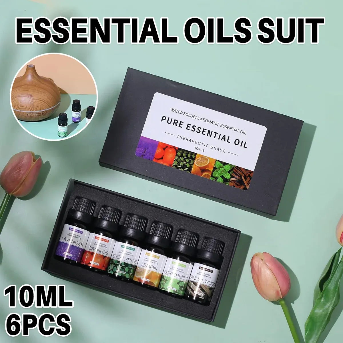 Essential Oil Set 6 Bottles Natural Aromatherapy Oils for Relax and Massage