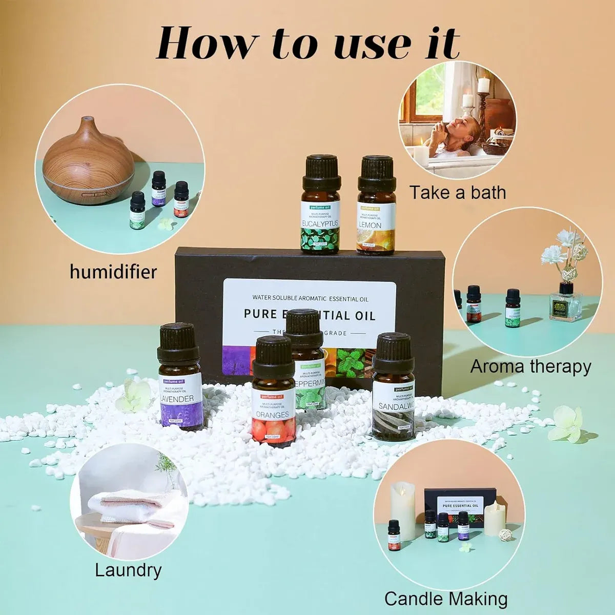 Essential Oil Set 6 Bottles Natural Aromatherapy Oils for Relax and Massage
