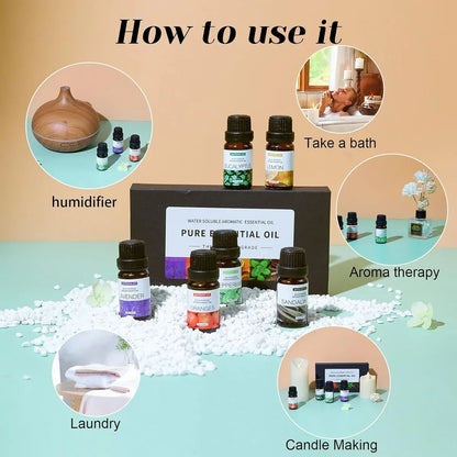 Essential Oil Set 6 Bottles Natural Aromatherapy Oils for Relax and Massage