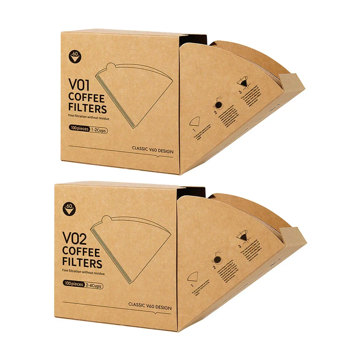 V02 Coffee Filter Paper - 100 Pack Cone Drip Filters