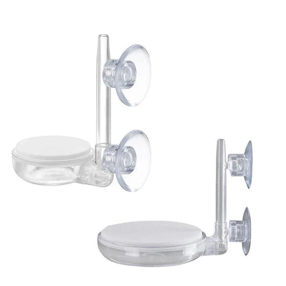 Clear plastic aquarium filter holder with suction cups, wall-mounted design