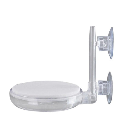 Clear plastic soap dish with suction cups for wall mounting, minimalist bathroom accessory