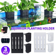 Black and white aquarium planting holders for aquatic plants, 3 pieces shown on fish tank