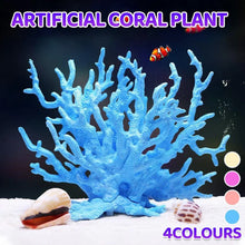 Blue artificial coral plant ornament for aquarium with seashells and clownfish, 4 color options