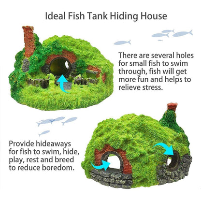 Aquarium Grass House Ornament 16x11x10cm Resin Hideaway Decoration