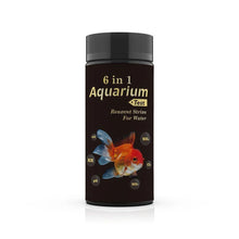 6 in 1 aquarium test strips bottle for water quality, features goldfish graphic.