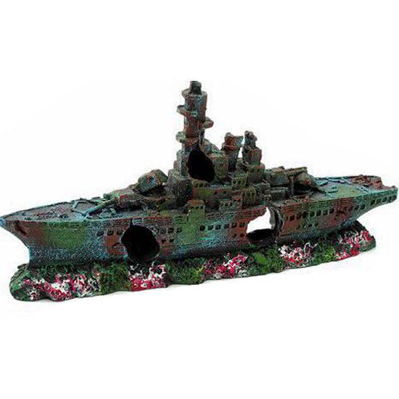 Aquarium Shipwreck Ornament 23cm Resin Sunken Ship Hiding Decor