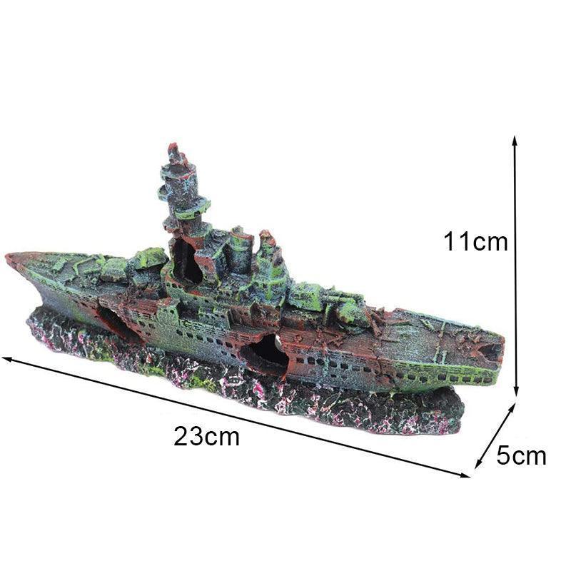 Aquarium Shipwreck Ornament 23cm Resin Sunken Ship Hiding Decor