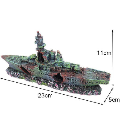 Aquarium Shipwreck Ornament 23cm Resin Sunken Ship Hiding Decor
