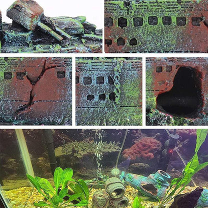 Aquarium Shipwreck Ornament 23cm Resin Sunken Ship Hiding Decor