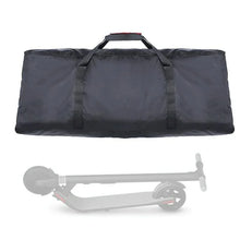 Black electric scooter carrying bag with handles, folded scooter illustration beneath