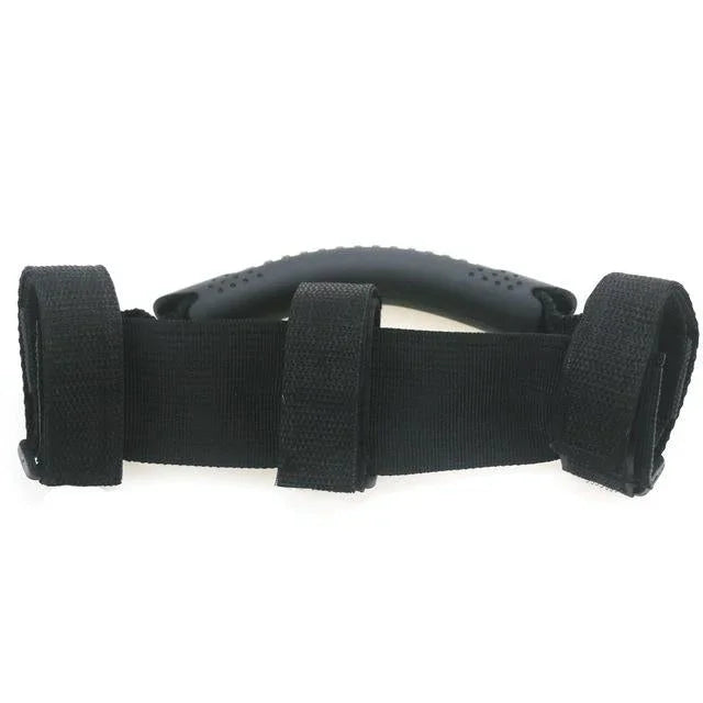 Black nylon handle strap with three adjustable Velcro loops, accessory for bags or cases