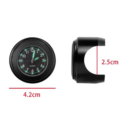Black round quartz clock for car dashboard, 4.2cm diameter, 2.5cm depth, luminous dial