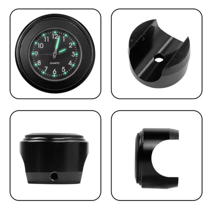 Black round quartz clock with holder mount for car, motorcycle, or bike handlebars