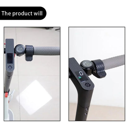 Electric scooter handlebar with digital display and textured grip, close-up view