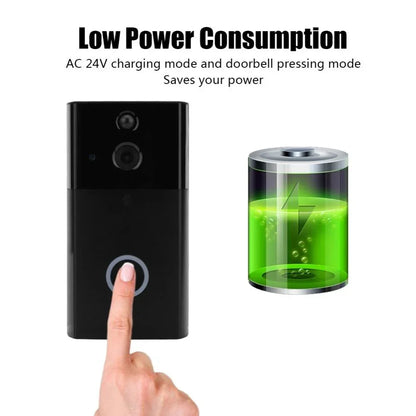 Smart WiFi Video Doorbell Night Vision Motion Detection Black