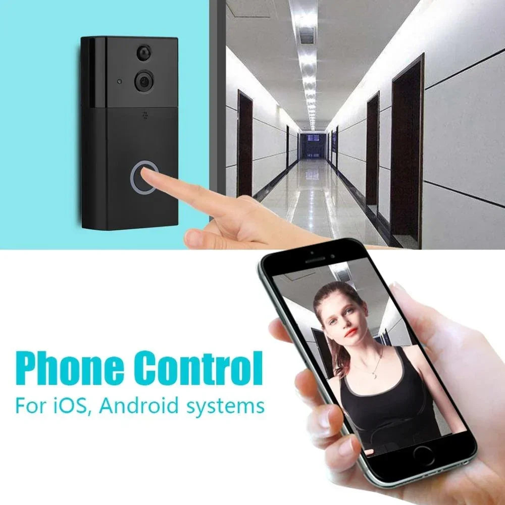Smart WiFi Video Doorbell Night Vision Motion Detection Black