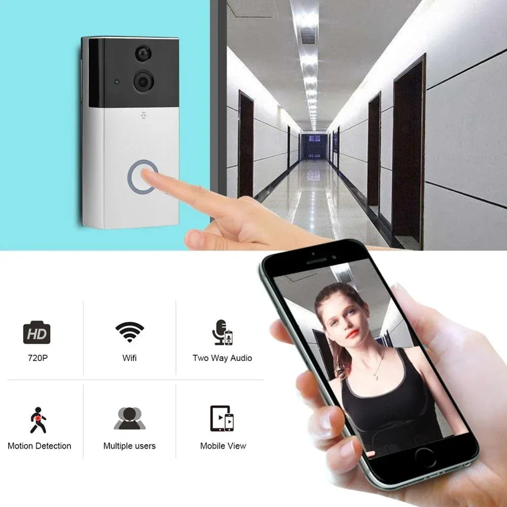Smart WiFi Video Doorbell Night Vision Motion Detection Silver