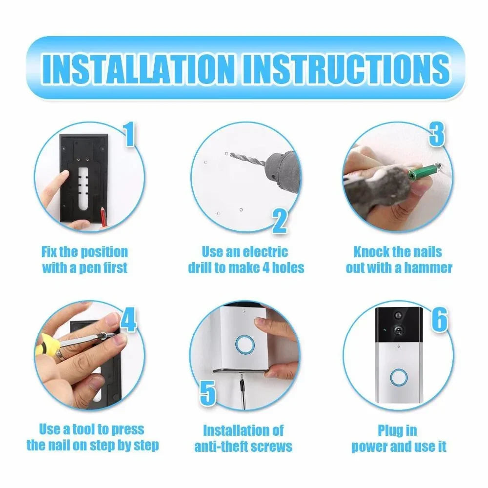 Smart WiFi Video Doorbell Night Vision Motion Detection Silver