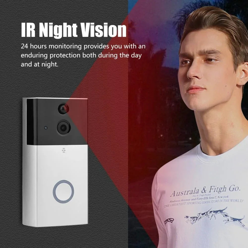 Smart WiFi Video Doorbell Night Vision Motion Detection Silver