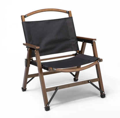 Bamboo Canvas Foldable Camping Chair Outdoor Wooden Travel Picnic Black