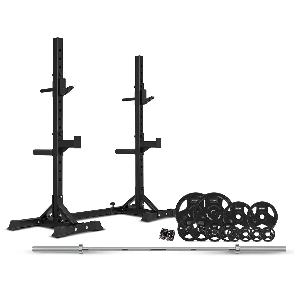 CORTEX SR-10 squat rack with 100kg Olympic tri-grip weight set