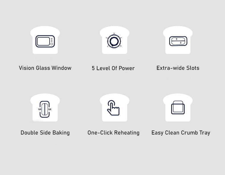BEAR 2-Slice Toaster Glass Window One-Click Reheat Crumb Tray ERAC Certified DSL-C02X1