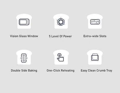 BEAR 2-Slice Toaster Glass Window One-Click Reheat Crumb Tray ERAC Certified DSL-C02X1