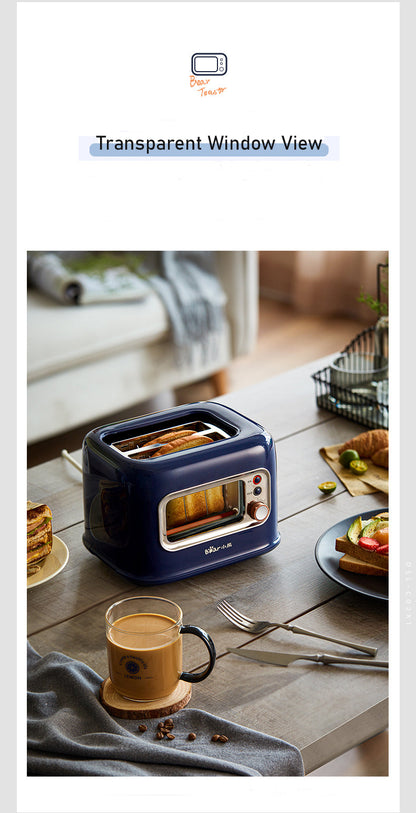 BEAR 2-Slice Toaster Glass Window One-Click Reheat Crumb Tray ERAC Certified DSL-C02X1