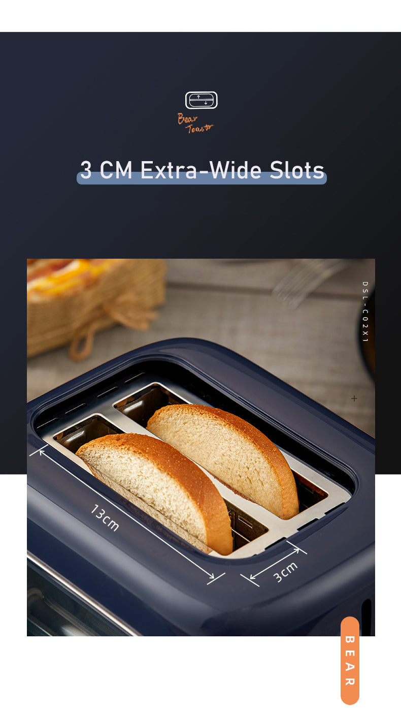 BEAR 2-Slice Toaster Glass Window One-Click Reheat Crumb Tray ERAC Certified DSL-C02X1