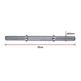 Metal dumbbell bar 35cm long with 25mm diameter threaded ends for weight plates