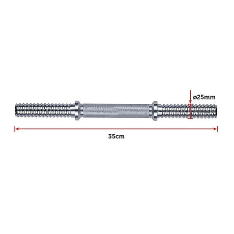 Metal dumbbell bar 35cm long with 25mm diameter threaded ends for weight plates
