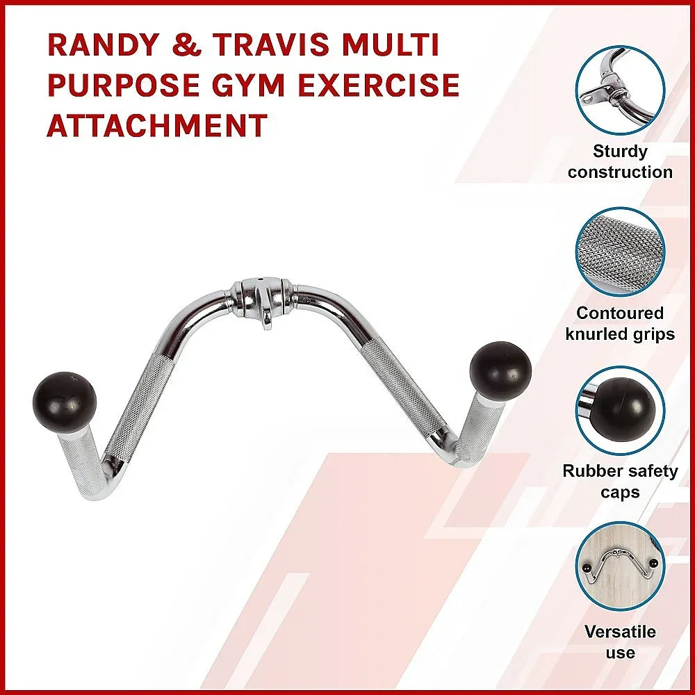 Randy & Travis multi purpose gym exercise attachment with contoured knurled grips and rubber safety caps