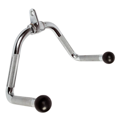 Chrome plated V-shaped cable attachment with knurled grips and black ball ends for gym pulley machines