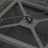 Square Metal Fire Pit 46cm Outdoor Patio BBQ Brazier Powder-Coated with Mesh Lid