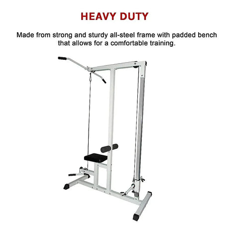 Heavy duty all-steel lat pulldown machine with padded bench for home gym workouts