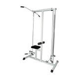 Lat pulldown machine with padded seat and adjustable bar for home gym strength training