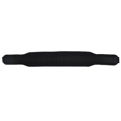 Black padded weightlifting belt with adjustable strap for back support and fitness