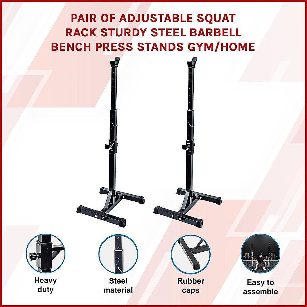 Adjustable squat rack pair, sturdy steel, gym/home use, heavy duty, easy assembly
