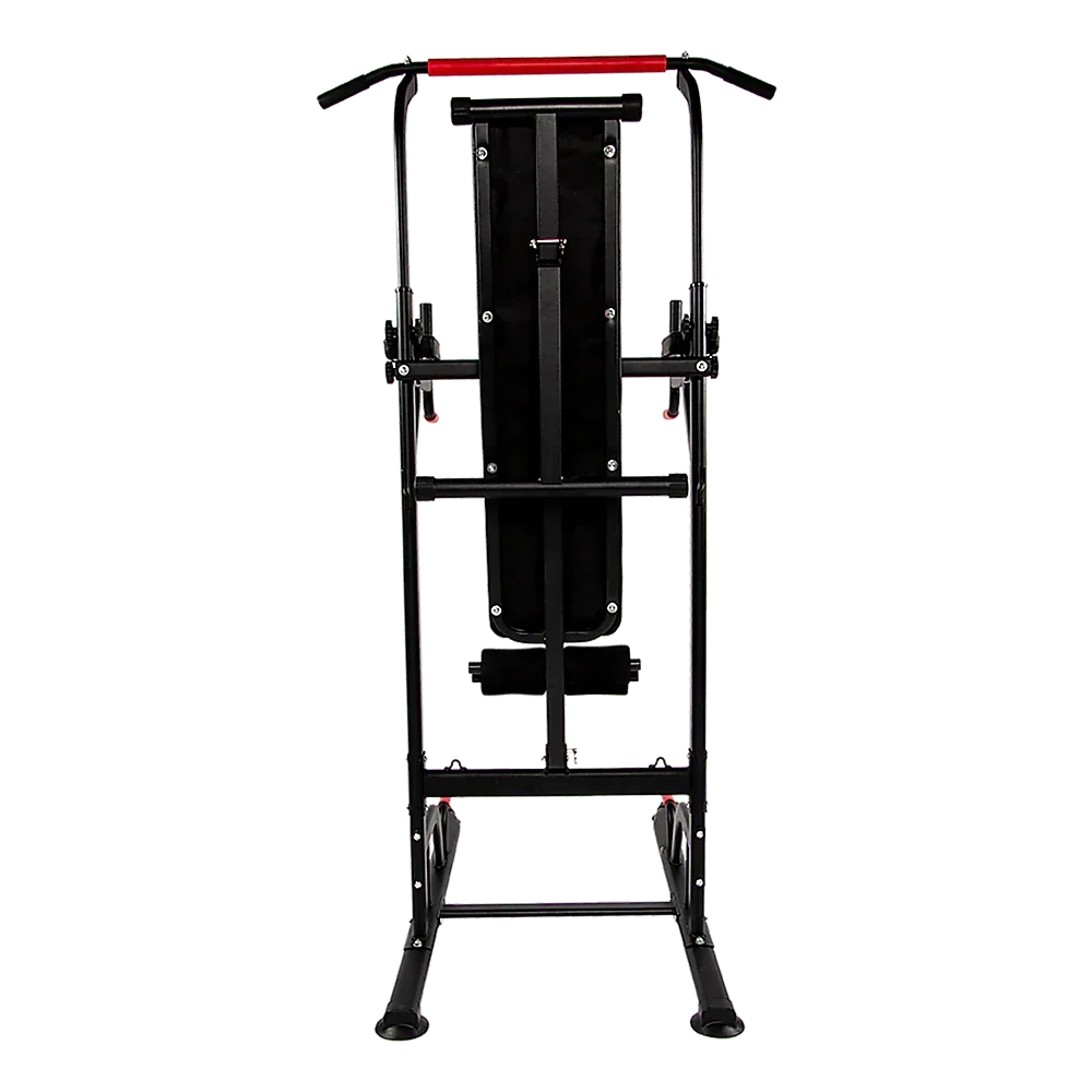 Black and red adjustable power tower pull up dip station for home gym workouts