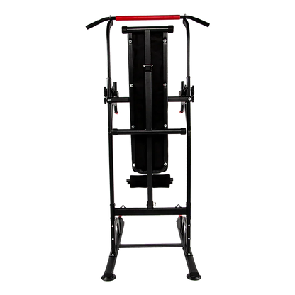 Black and red adjustable power tower pull up dip station for home gym workouts
