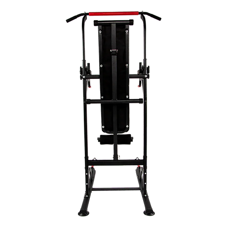Black and red adjustable power tower pull up dip station for home gym workouts