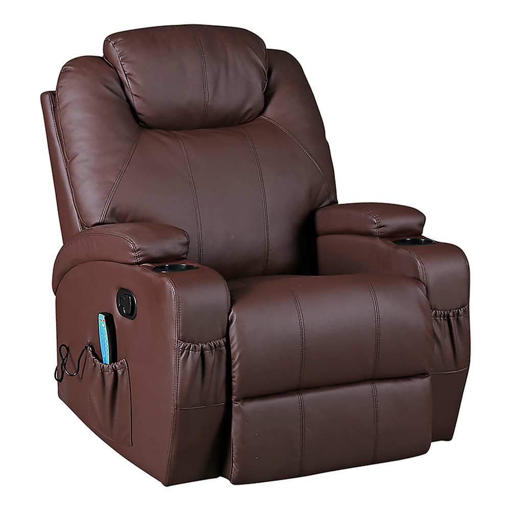 Palermo Massage Recliner Chair 8-Point Heated 360 Swivel PU Leather Brown