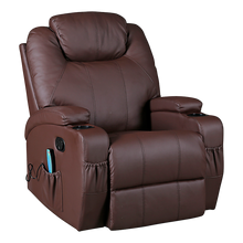 Palermo Massage Recliner Chair 8-Point Heated 360 Swivel PU Leather Brown