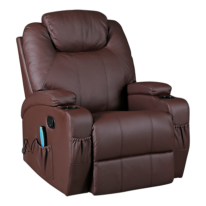 Palermo Massage Recliner Chair 8-Point Heated 360 Swivel PU Leather Brown
