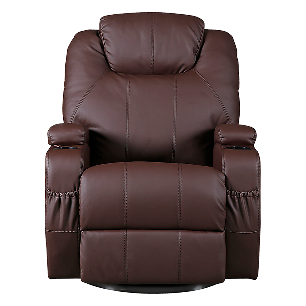 Palermo Massage Recliner Chair 8-Point Heated 360 Swivel PU Leather Brown