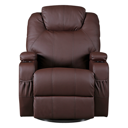 Palermo Massage Recliner Chair 8-Point Heated 360 Swivel PU Leather Brown