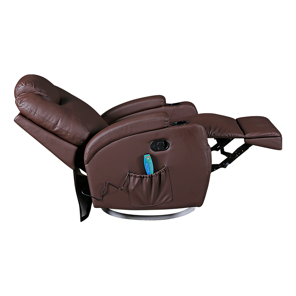 Palermo Massage Recliner Chair 8-Point Heated 360 Swivel PU Leather Brown
